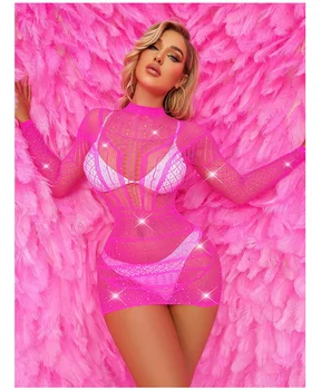Big Boos Tetas Transparente De Color Rosa Discoteca Conjunto De Lencería Caliente Mujer Real Vestirse De Moda De Verano Vestido De Playa De La Celebridad Influyente